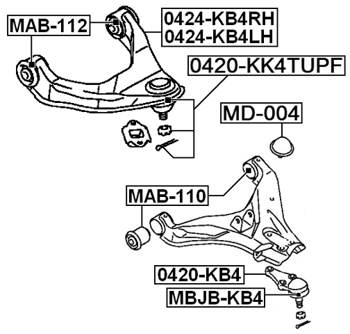 0420-KK4TUPF Genuine Febest BALL JOINT FRONT UPPER ARM 4010A148 ...