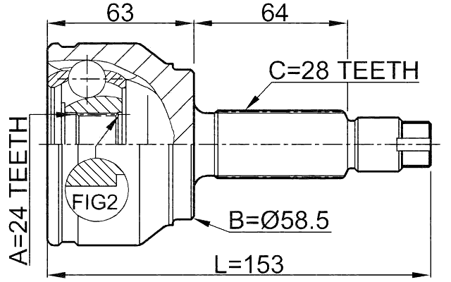 0510-MZ5 Febest Outer CV Joint 24X58.5X28 GG32-25-500D GG34-25